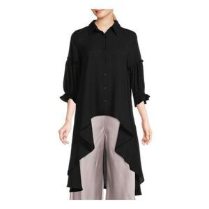 Patrizia Luca Womens Hi Lo Blouse LS Witchy Vamp Goth Shirt Button Down Black XL